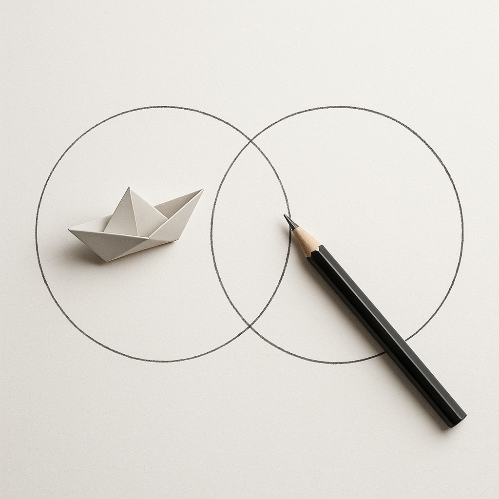 Artistic visualization of Walk West's creative approach showing the intersection of storytelling and strategic insights with a clean, minimalist aesthetic