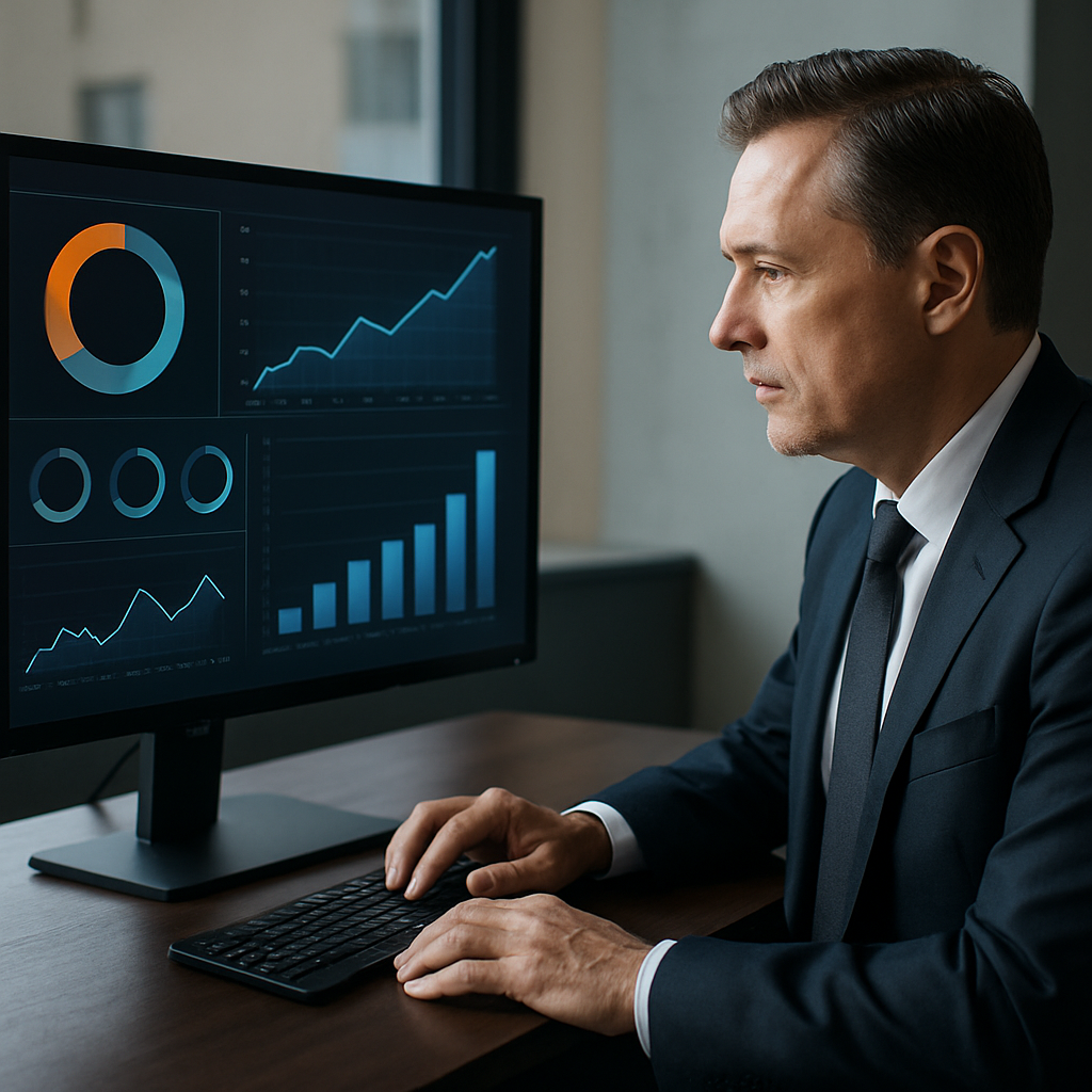 Executive reviewing Generative Search Optimization results on digital dashboard